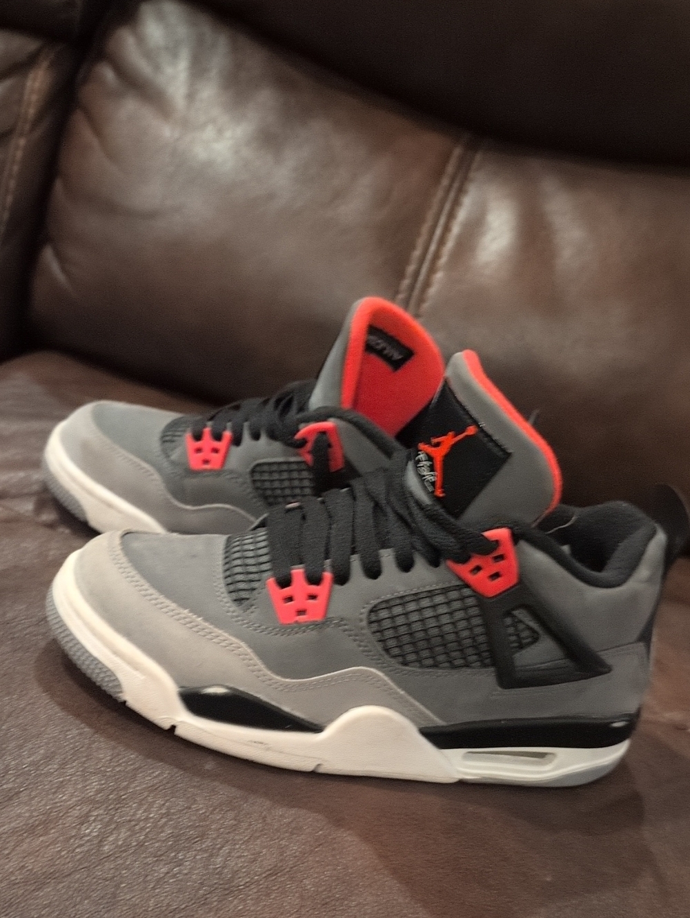 Jordan Kids Infrared , Grey and Red Air Jordan 4 Sneakers